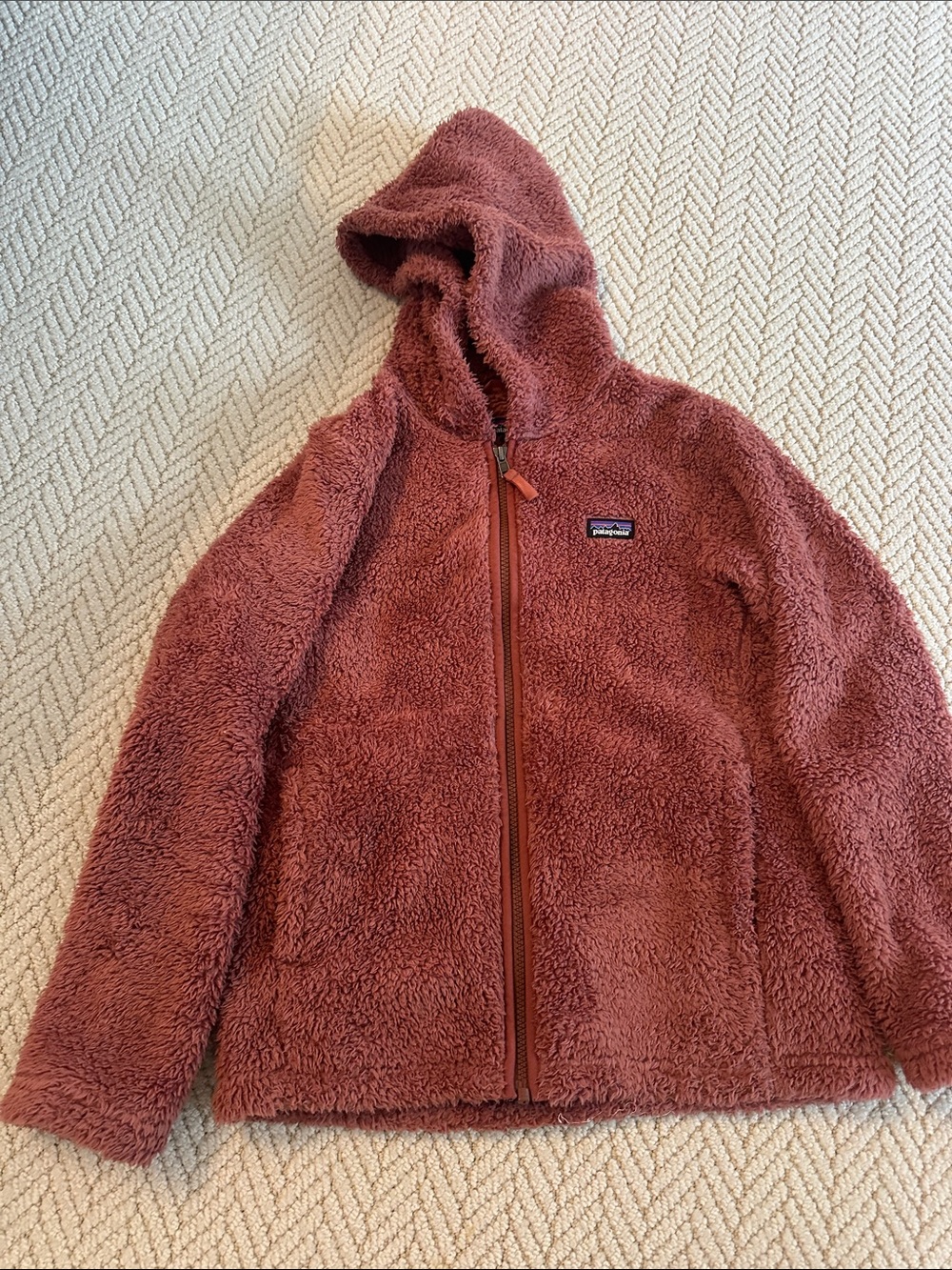 Patagonia Kids Hooded Fluffy Fleece Jacket in Dusty Rose